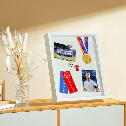 11x14 Shadow Box Picture Frame with Real Glass Panel and Linen Back - color: White + Thickened Panel + Foam Packaging, size: 11x14