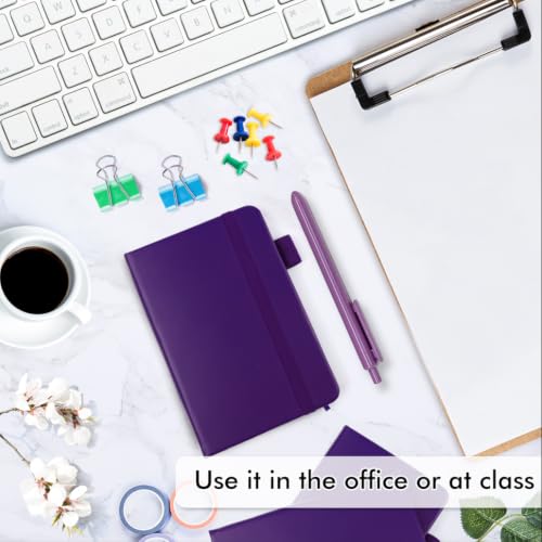 feela 3 Pack Pocket Notebook Journals, Mini Cute Small Journal Notebook Bulk Hardcover College Ruled Notepad with Pen Holder for Office School Supplies, with 3 Black Pens, 3.5”x 5.5”, A6, Purple - color: 3 Purple