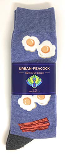 Urban Peacock Men's Novelty Fun Dress Socks Multiple Patterns/Multi-pair Options! - color: Bacon & Eggs - Heather Blue