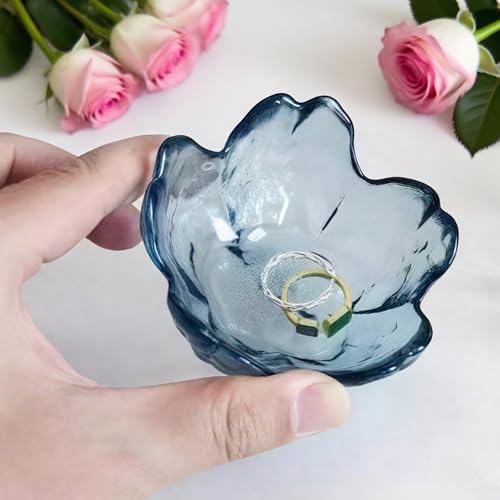 Blue Crystal Flower Jewelry Ring Dish, Clear Trinket Bowl, Cute Nightstand Decor Ring Holder for Women, Home Decor Gifts for Women, Wedding, Birthday, Mother's Day - color: Crystal Blue