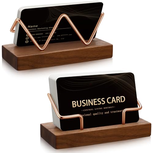 Amyhill 2 Pieces Wood Business Card Holder for Desk,Walnut Color, Rose Gold - color: Walnut Color, Rose Gold