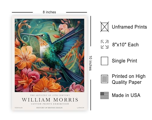 Poster Master William Morris Poster - Hummingbird Print - Flower Art - Botanical Art - Exhibition Artwork - Animal Piece - Floral Illustration - Farmhouse Creation - Colorful Bedroom Wall Decor - 8x10 UNFRAMED Wall Print - color: Style-02, size: 8"L x 10"