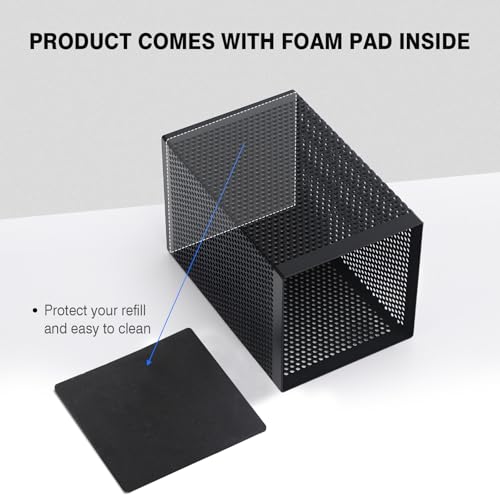 Comix Mesh Pen Holder Desk, Wire Pencil Holder with Foam Pad and Non-Slip Bottom Office Supplies Desk Organizer for Home Office School, 1 Pack - color: Square-1 Pack