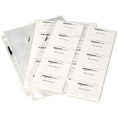 Amazon Basics Plastic Business Card Organizer Sleeves for 3-Ring Binder, Transparent Card Holder, 8.5 x 11 inches, 25-Pack - color: Transparent, size: 25