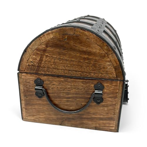 Nautical Cove Handmade Wooden Treasure Chest Storage Box – Deluxe Design with Real Leather Accents, Working Iron Lock & Skeleton Keys, Decorative Keepsake Chest (Medium - 10 x 7 x 7) - size: Medium - 10 × 7 × 7 in