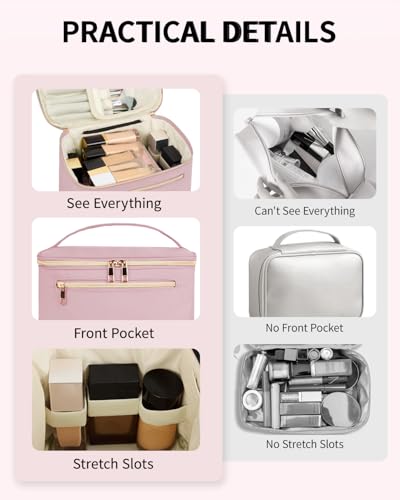 Wandering Nature Makeup Bag, Women Travel Make Up Vanity Case with Handle - color: Pink, size: Large