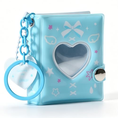 Mini Photocard Binder, Heart Hollow Portable Photos Card Book with Lovely Pendant, Cute Style Kpop Card Holder Collectible Album for Fans (Blue) - color: Blue