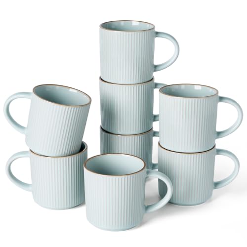 famiware Coffee Mug Set of 8, Star 12 oz Ceramic Mugs Cups Set with Handle - color: Star-Light Blue, size: 8 Count (Pack of 1)
