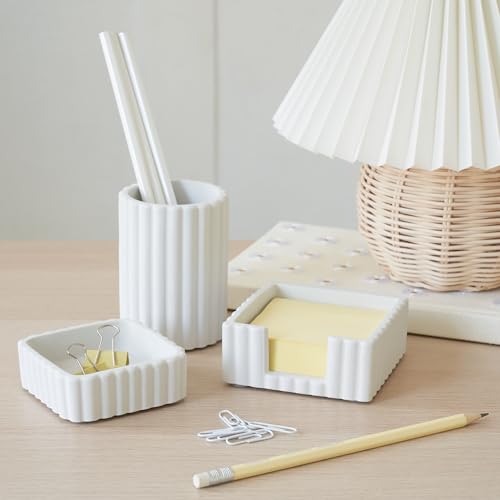 Modern Aesthetic Desk Accessories Set of 3 - Stylish Concrete Organizers - color: Gray
