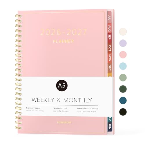 Forvencer Academic Planner 2026-2027, Weekly & Monthly Calendar Planner, A5 - color: Pink, size: 6.3"x8.4" (Jul 2026 - Jun 2027)