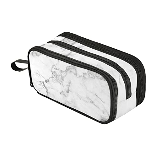 Fustylead White Marble Pencil Pen Case Office College School Large Storage High Capacity Bag Pouch Holder Box Organizer - color: White03 Marble