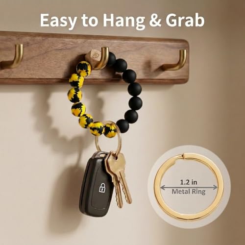 BIHRTC Key Ring Bracelet Car Keychain Holder Wristlet Silicone Women Beaded Bangle Chains - color: Sunflower