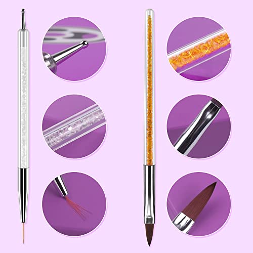 Artdone 9PC Nail Art Brushes Set double-ended, Liner Brush, Dotting Pen, Gel Polish Painting Tools For Nail Art Design - color: 9 PCS
