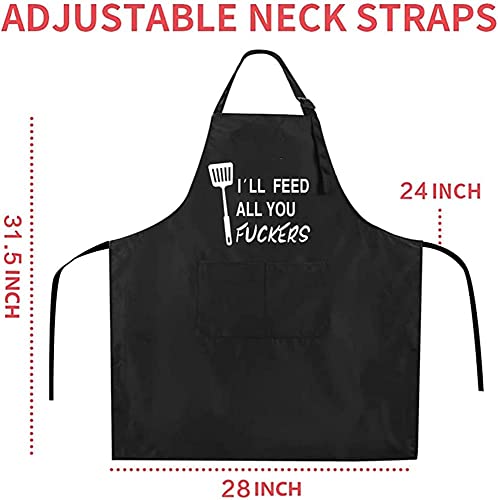 Rosoz Funny Black Chef Aprons for Men BBQ Grill Kitchen Cooking Aprons - color: I'll Feed All You
