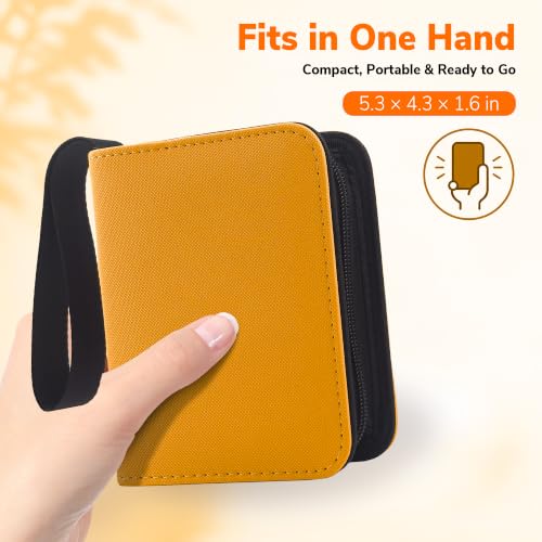 1 Pocket Card Binder with Zipper, 100 Pockets Mini Trading Card Album, Premium PU Leather Single Card Binder, Small Display Folder for TCG & Sports Cards - color: Yellow, size: 1-Pocket