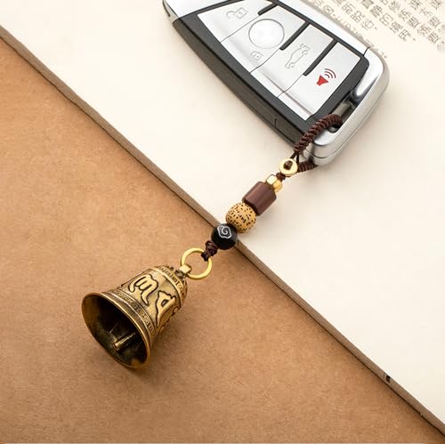 Brass Decorative Bells Keychain with Om Mani Padme Hum Mantra, Hanging Lucky Bell for Car Keys or Backpack as Good Luck Charms - style: Om Mani Padme Hum