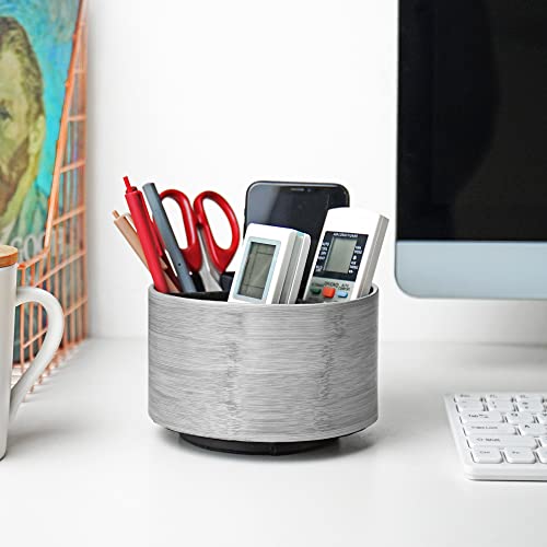 Round Leather Art Supply Organizer,Remote Control Holder,360 Degree Spinning,Multi-Functional Pencil Holder,4 Compartments Desktop Stationary Organizer(1-Light Grey2) - color: 1-Light Grey2