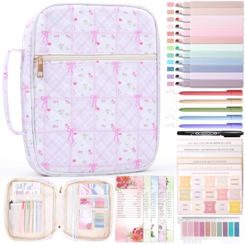 XKDOUS Bible Cover for Women Bible Bag Kit Church Book Holder Carrying Case - color: Pink Patchwork