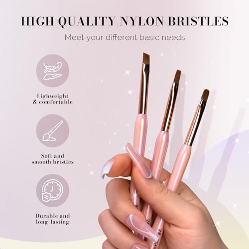 MelodySusie 3Pcs Nail Art Clean Up Brushes - color: Pink(Flat/Oval/Angled)