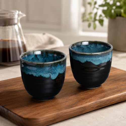 Ceramic Japanese Tea Cups, 5 oz Tea Cup, Asian Teacup, Teacups, Set of 2 (Nebula Blue, 2 pcs) - color: Nebula Blue, size: 2 pcs