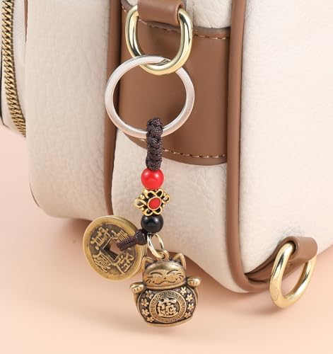 1 Pcs Lucky Cat Keychain, Brass Japanese Maneki Neko Good Luck Charm