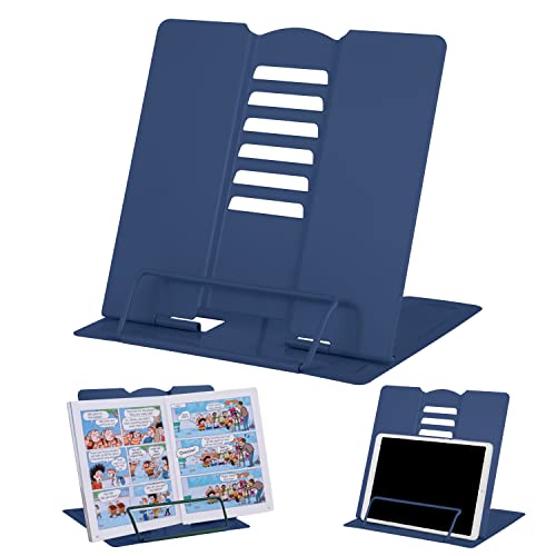 MSDADA Book Stand Metal Reading Rest Book Holder Adjustable Cookbook Documents Holder Portable Sturdy Bookstands for Recipes Textbooks with Page Clips Birthday Gifts for Girls Mom Students(Royal blue) - color: Royal Blue