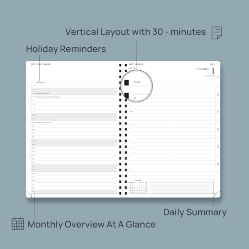 POPRUN 2027 Daily Planner One Page Per Day, Large 8.5" x 12" Calendar Book - color: Navy Blue, size: Large - 8.5" x 12", style: Calendar Year 2027