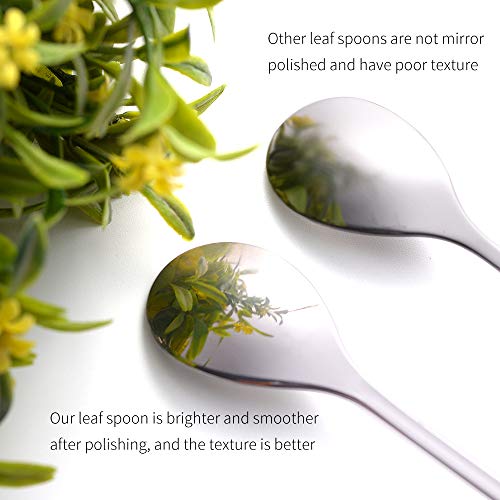 AnSaw Elegant Silver Leaf Coffee Spoons - 10-Piece, 4.7" Mini Spoon - color: Silver