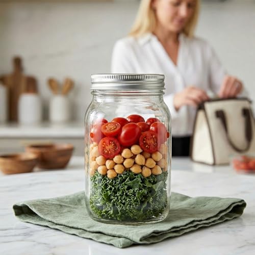 Jucoan 12 Pack 24 oz Glass Mason Jar Canning Jar with Silver Airtight Metal Lids, Regular Mouth Glass Jars for Preserving Fruits, Vegetables, Pickles, Tomato Juices and Sauces, Square Shape