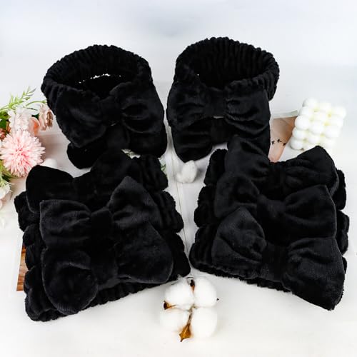 10 Pack Black Soft Spa Headbands Bulk for Women Girls - color: Black