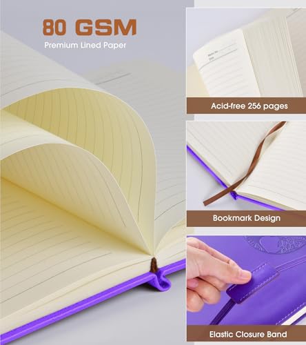 Biuwory Leather Journal Notebook, 256 Thick Lined Pages, Hardcover 8.6"×11" - color: Purple, size: Lined-256 Pages (8.6"×11")
