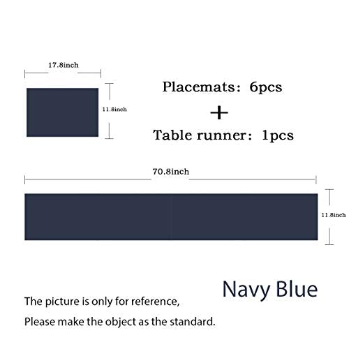 Placemat Matching with Table Runner,Cross-Weave Heat Resistant Placemat Washable Table Mats Sets(6pcs Placemats + 1 Table Runner, Navy Blue) - color: 03: Navy, size: 6 Placemats with 1 Table Runner