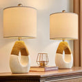 OYEARS 19'' Small Boho Table Lamps for Bedroom Set of 2 for Bedside - color: Beige and White