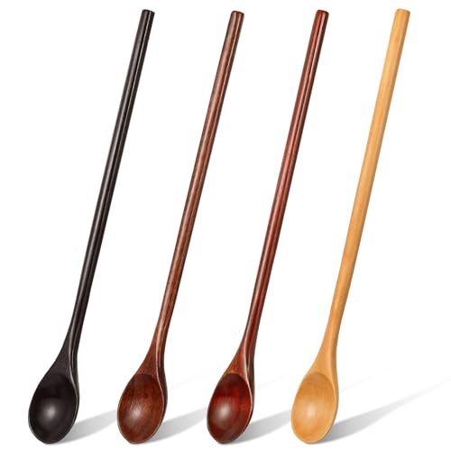 4 Pcs Wooden Tasting Spoons Long Handle 13 x 1.6 Inch for Cooking - size: 13 x 1.6 Inch