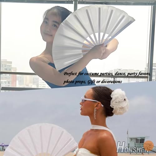Chinese Hand Fan - Folding Fan with Nylon Cloth, 13 inch (White) - color: White