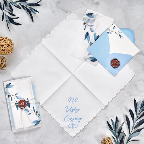 Mother of the Bride Gifts Wedding Handkerchief Keepsake - color: No Ugly Crying, style: Blue Olive Leaf