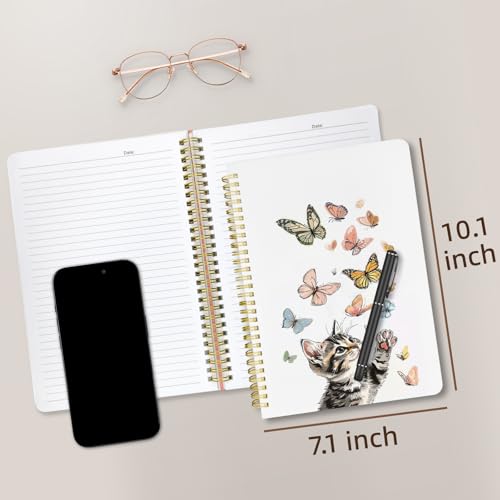 Cute Spiral Notebook Lined Journal B5 Note Book with Pocket, Cat - color: Cat Butterfly