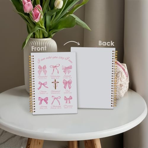 Bible Journal for Women, Christian Prayer Journal Pink Notebook Gifts for Teen Girls Kids, Bible Study Supplies, Coquette Bows Cute Church Faith Journaling Hardcover Spiral Notebook 5.5x8.3 - color: Pink Bow - I am who you say I am