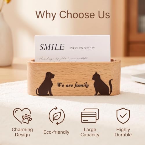 Wood Cat And Dog Business Card Holder for Desk,Wood Name Card Holder - color: Beech Wood with Cat and Dog