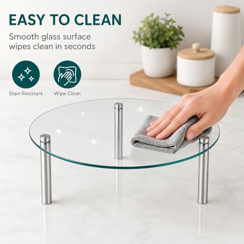 6 Piece Tempered Glass Display Stands Set, Clear Table Organizer Risers - size: Round + Rectangular