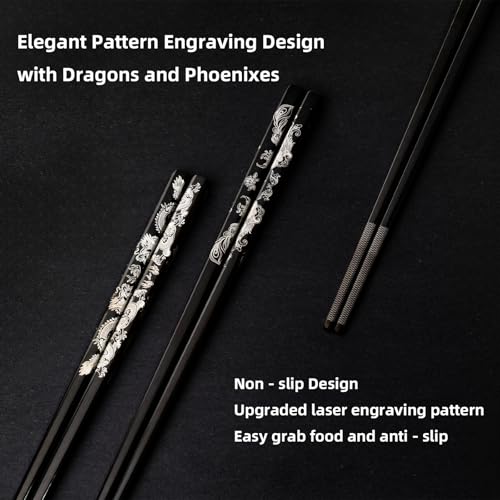 Dragon & Phoenix Reusable Stainless Steel Chopsticks Set, 2 Pairs - size: Titanium Plating