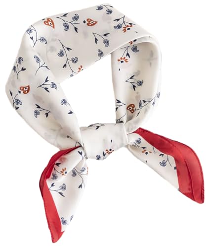 MINIDORA Satin Scarves for Women 27.5 × 27.5 inches Medium Square Elegant Silk Feeling Head Scarf - color: B006-white