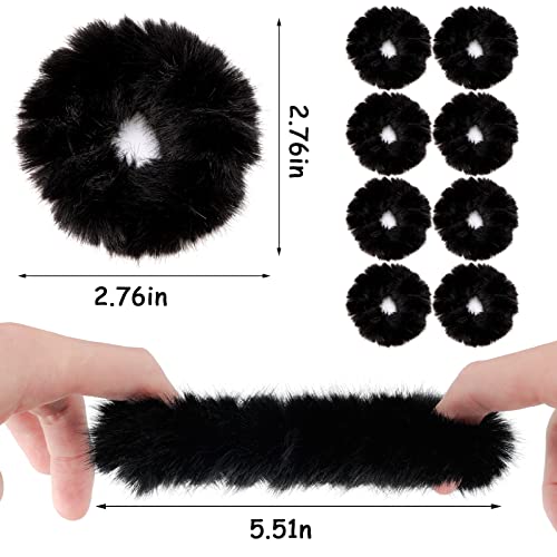 Fuzzy Scrunchies 8 PCS Black Hair Ties Cute Hair Bands with Faux Rabbit Fur Elastic Hair Ties Hair Bobbles Ponytail Holders Girls Women Hair Accessories - color: Fuzzy-black 8PCS