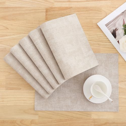 Homaxy PU Faux Leather Placemats for Dining Table, Set of 6, Beige - color: Beige