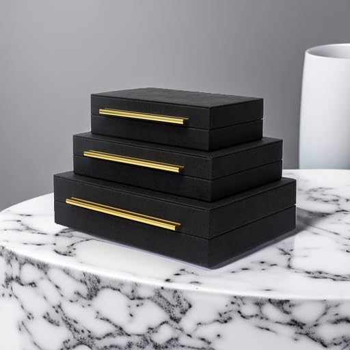 Faux Shagreen Decorative Stackable Jewelry Storage Boxes Set of 3,Black - color: Black, size: L