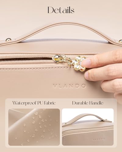 VLANDO Travel Makeup Bag with 180°Opening, Women Toiletry Case,Toffee - color: 01.Toffee