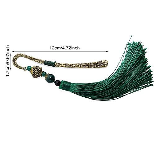yueton Vintage Metal Bookmarks with Tassels and Beads Chinese Style Bookmarkers Antique Brass Alloy Page Marker for Book Lovers Gift Collections