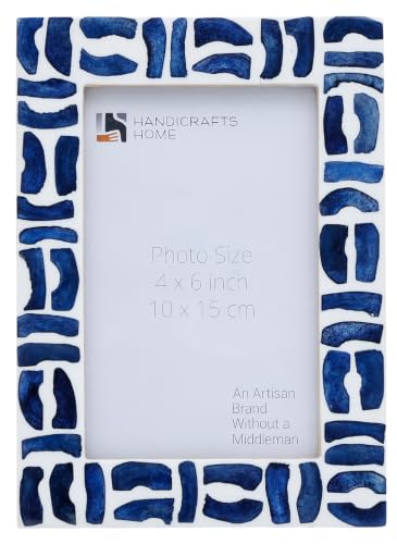 Handicrafts Home Handmade Bone & Resin Inlay Coastal Blue Picture Frame,6x4 - color: Mosaic- Blue White, size: 4X6