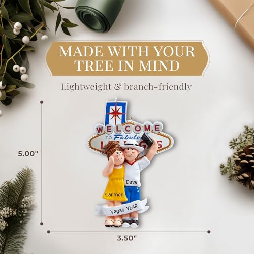Personalized Las Vegas Ornament 2026 for Honeymooners, Vacation Souvenir - color: Yellow & White Las Vegas