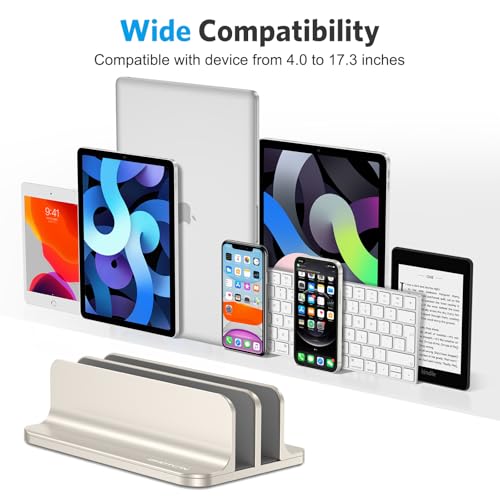 OMOTON Dual Vertical Desk Laptop Stand Holder, Fits MacBook Air, Starlight - color: Starlight
